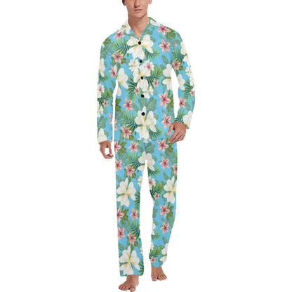 Plumeria Pattern Print Design PM028 Men's Long Sleeve Pajama Set