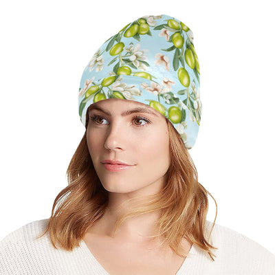 Elegant Olive Floral Print Unisex Beanie