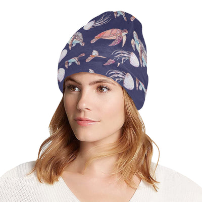 Sea Turtle With Jelly Fish Print Design LKS301 Unisex Beanie