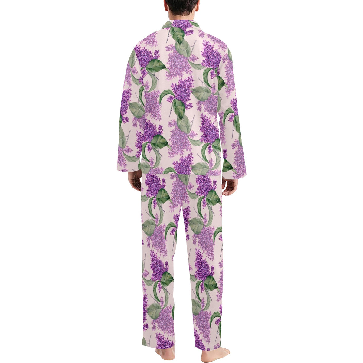 Lilac Pattern Print Design LI02 Men's Long Sleeve Pajama Set