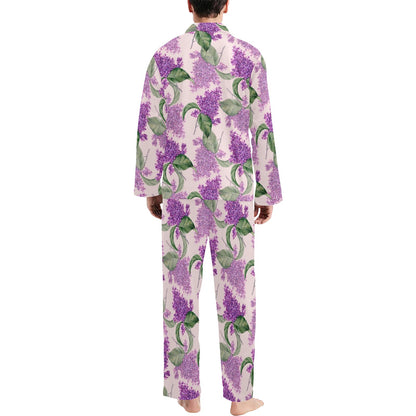Lilac Pattern Print Design LI02 Men's Long Sleeve Pajama Set