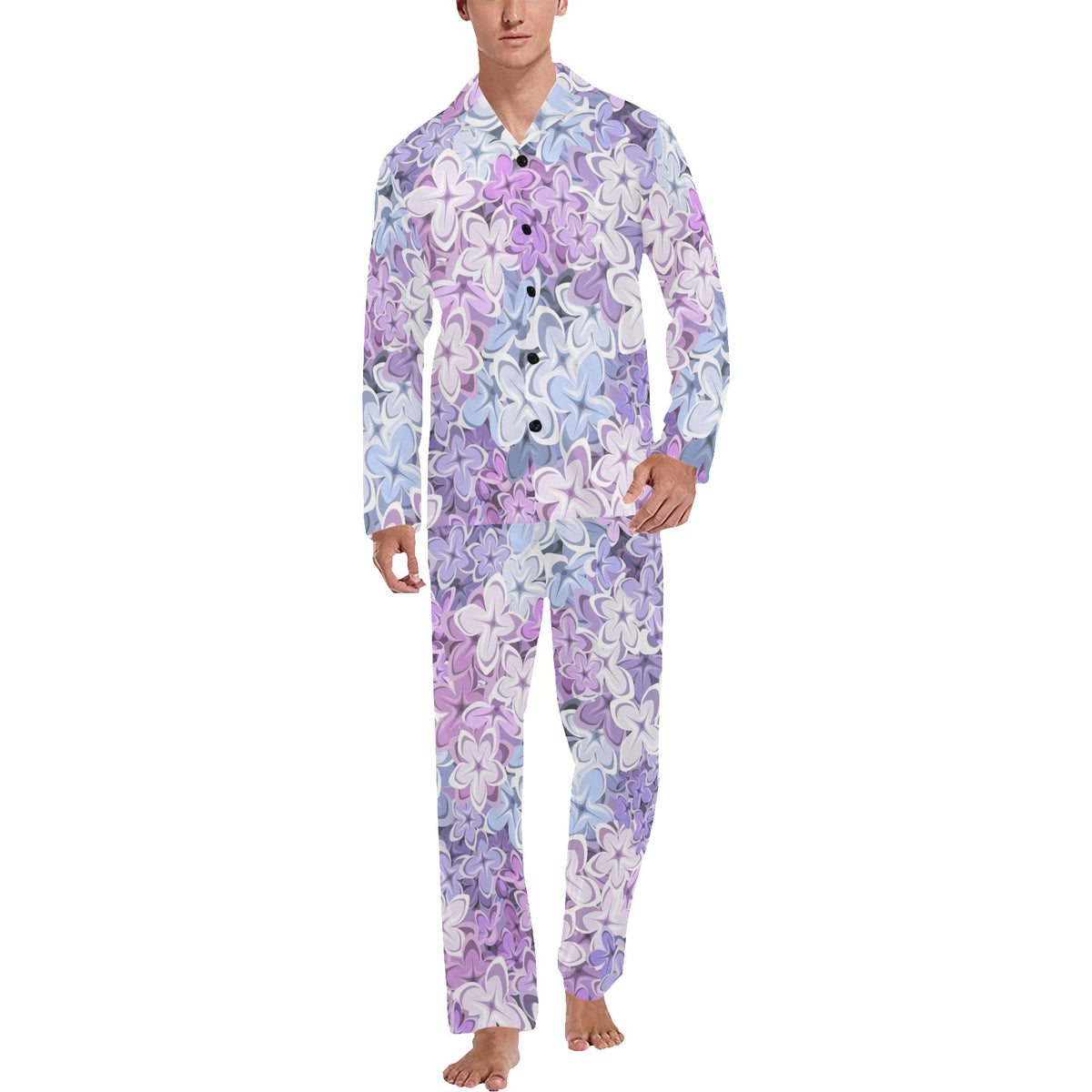 Lilac Pattern Print Design LI01 Men's Long Sleeve Pajama Set