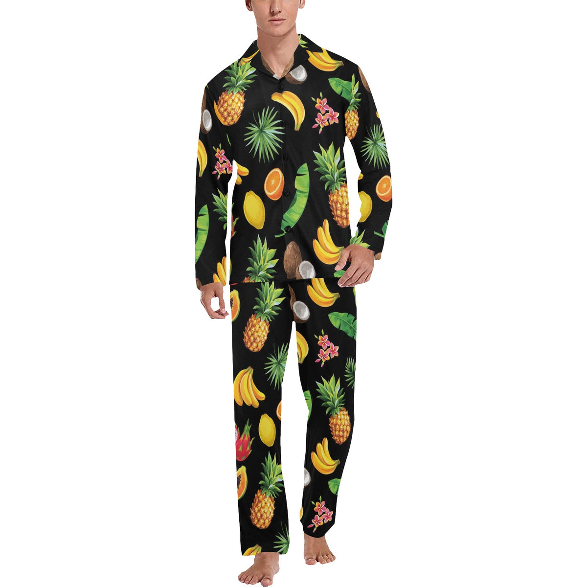 Tropical Fruits Pattern Print Design TF03 Men's Long Sleeve Pajama Set