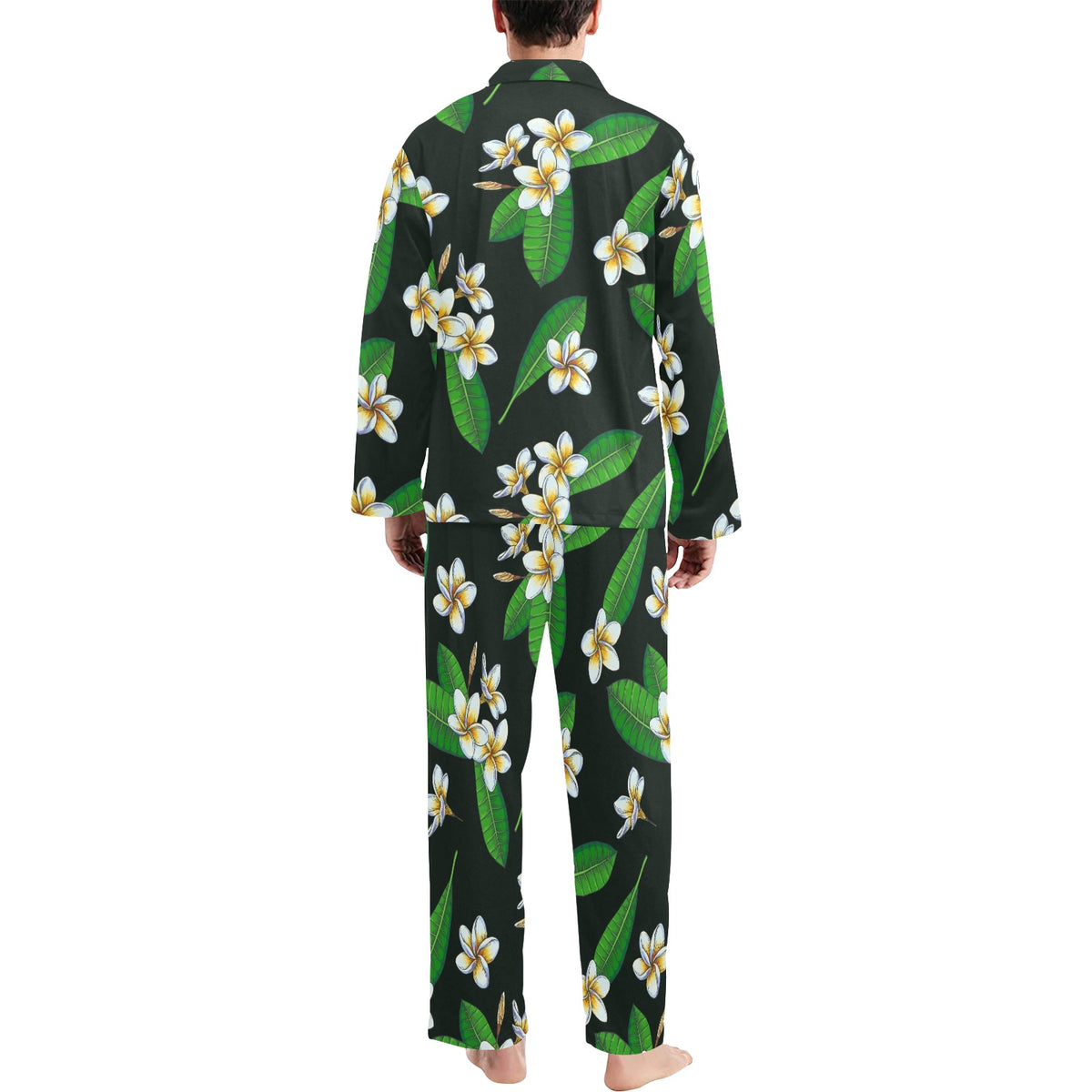White Plumeria Pattern Print Design PM023 Men's Long Sleeve Pajama Set