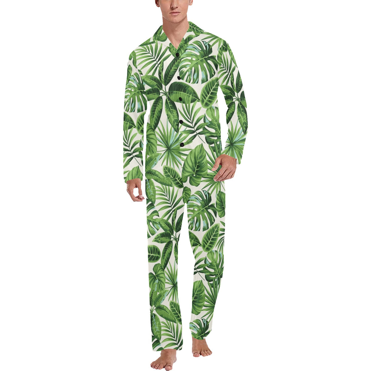 Tropical Flower Pattern Print Design TF013 Men's Long Sleeve Pajama Set