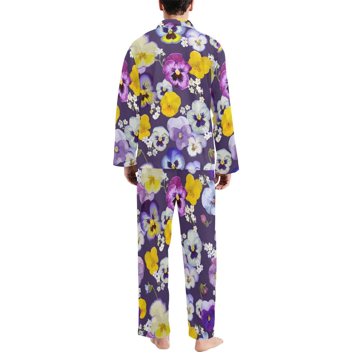 Pansy Pattern Print Design PS02 Men's Long Sleeve Pajama Set
