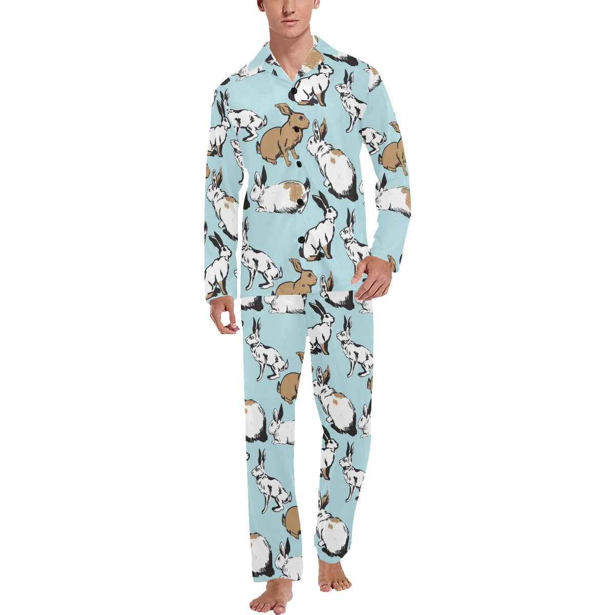 Rabbit Pattern Print Design RB018 Men's Long Sleeve Pajama Set