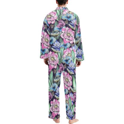 Water Lily Pattern Print Design WL07 Men's Long Sleeve Pajama Set