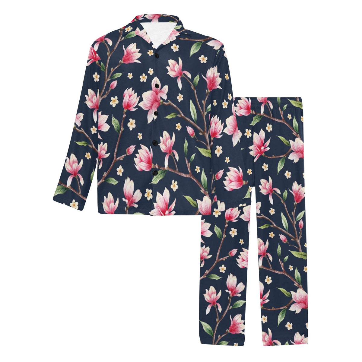 Magnolia Pattern Print Design MAG09 Men's Long Sleeve Pajama Set