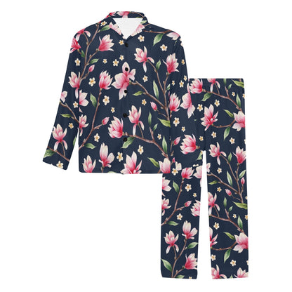 Magnolia Pattern Print Design MAG09 Men's Long Sleeve Pajama Set