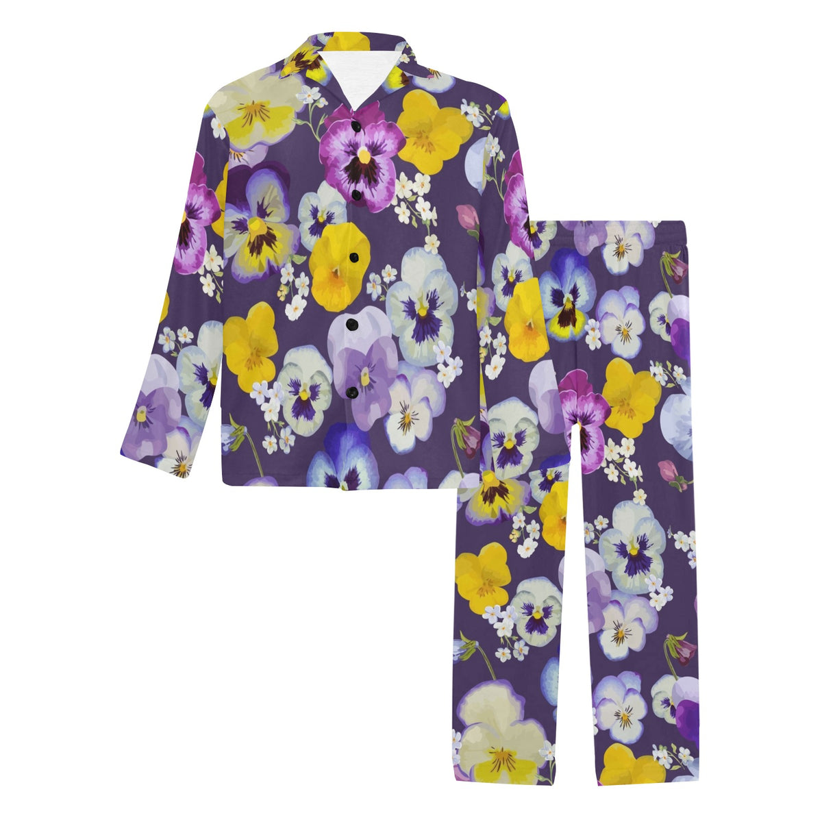 Pansy Pattern Print Design PS02 Men's Long Sleeve Pajama Set