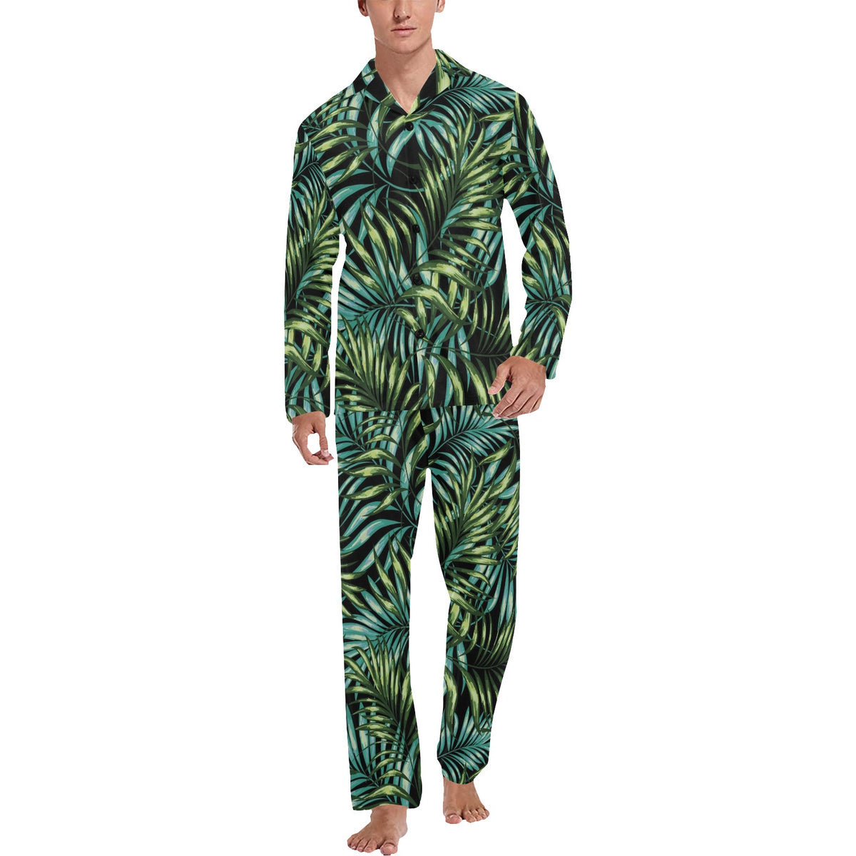 Tropical Flower Pattern Print Design TF08 Men's Long Sleeve Pajama Set