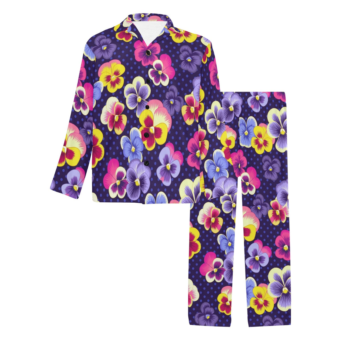 Pansy Pattern Print Design PS04 Men's Long Sleeve Pajama Set
