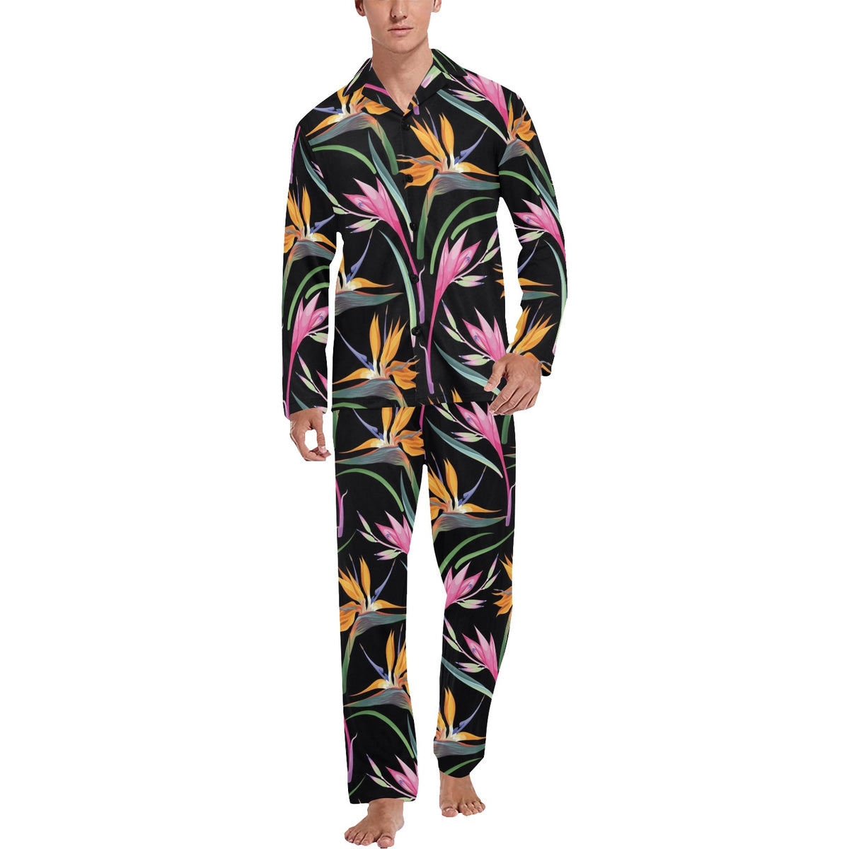 Tropical Flower Pattern Print Design TF017 Men's Long Sleeve Pajama Set