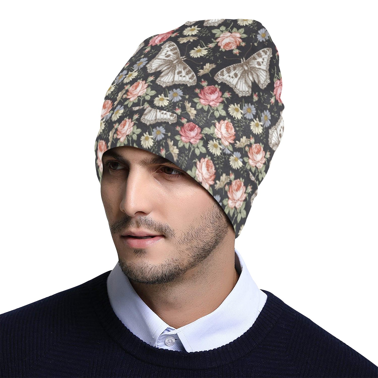 Butterfly Flower Pattern Print Design 07 Unisex Beanie