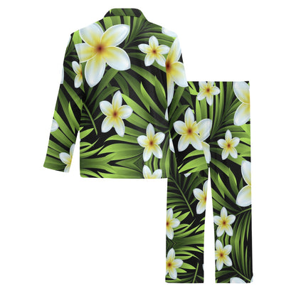 White Plumeria Pattern Print Design PM06 Men's Long Sleeve Pajama Set