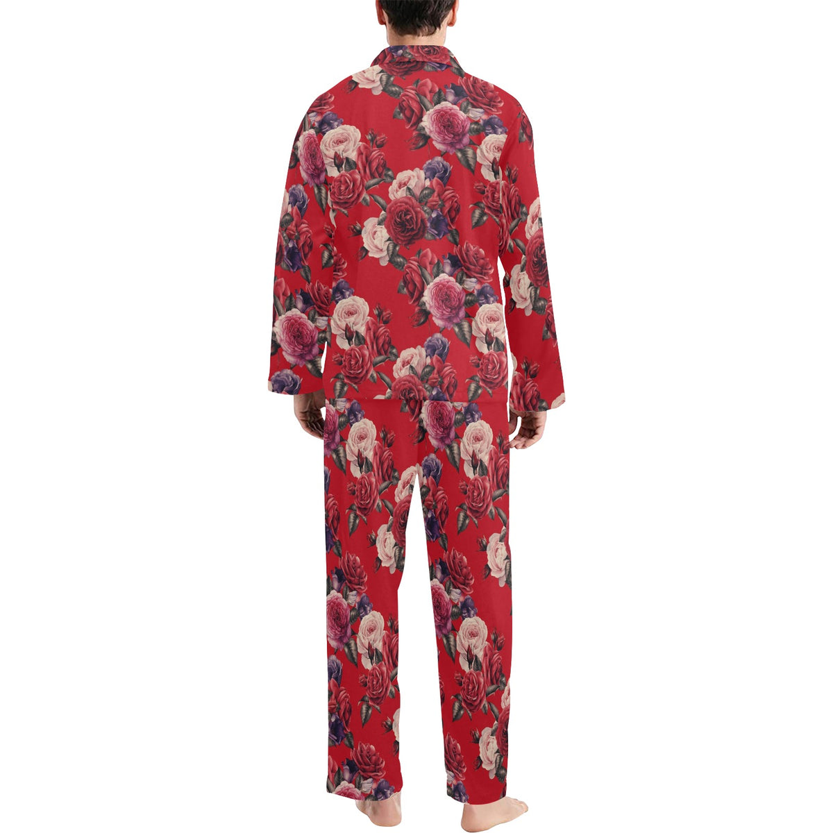Rose Red Pattern Print Design RO07 Men's Long Sleeve Pajama Set