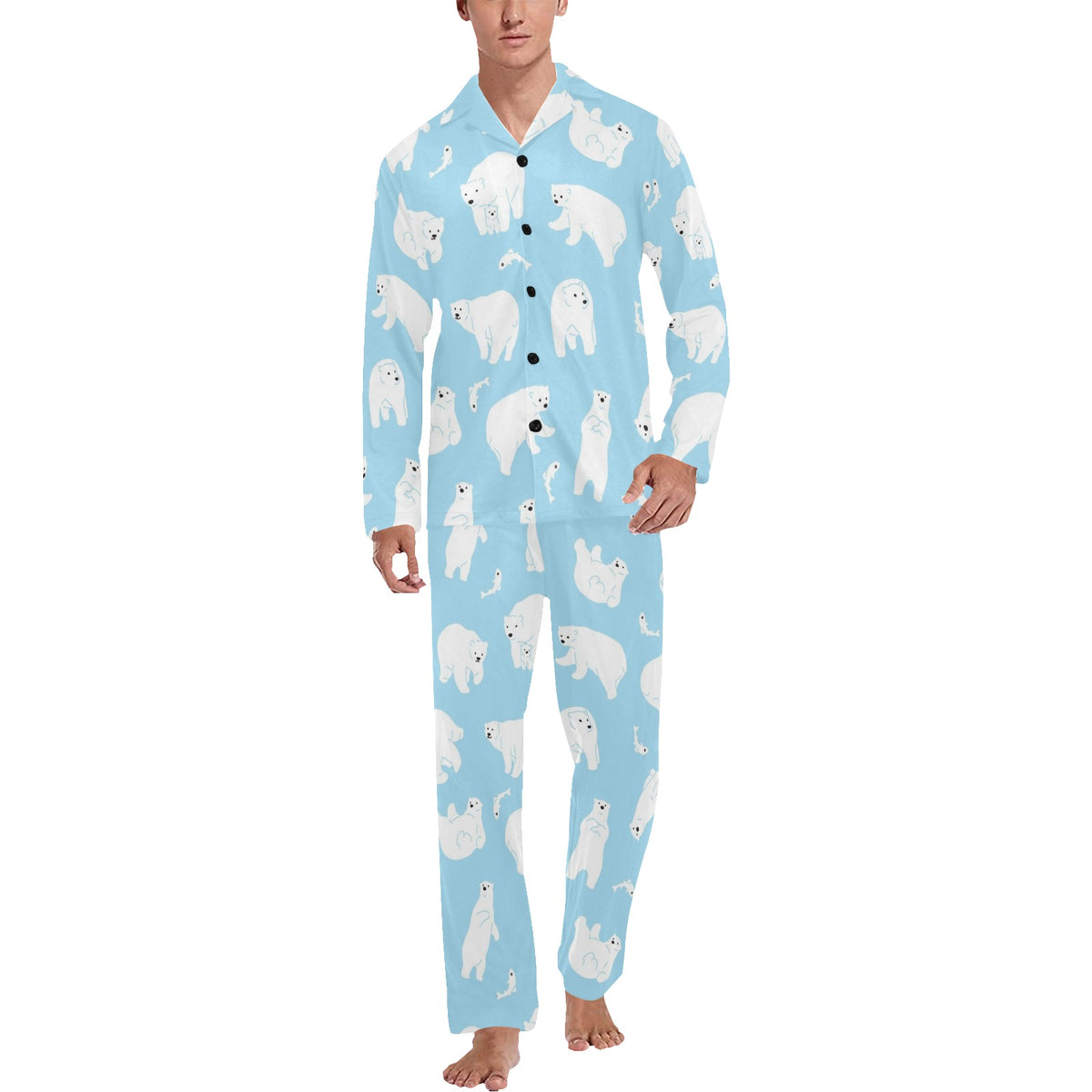 Polar Bear Pattern Print Design PB01 Men's Long Sleeve Pajama Set