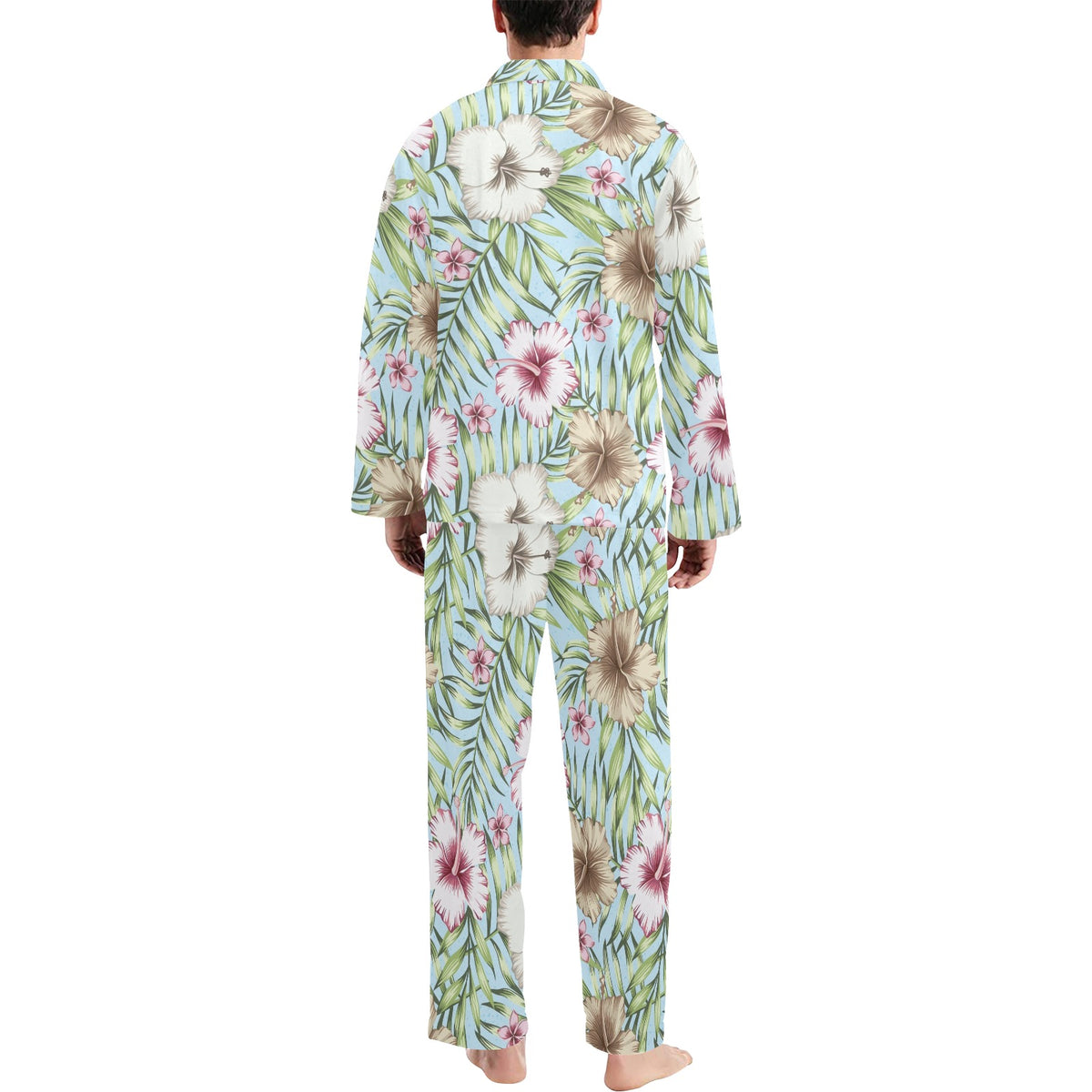 Tropical Flower Pattern Print Design TF05 Men's Long Sleeve Pajama Set