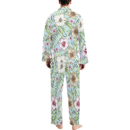 Tropical Flower Pattern Print Design TF05 Men's Long Sleeve Pajama Set
