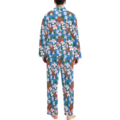 Sea Turtle Pink Hibiscus Hawaiian Print Men's Long Sleeve Pajama Set
