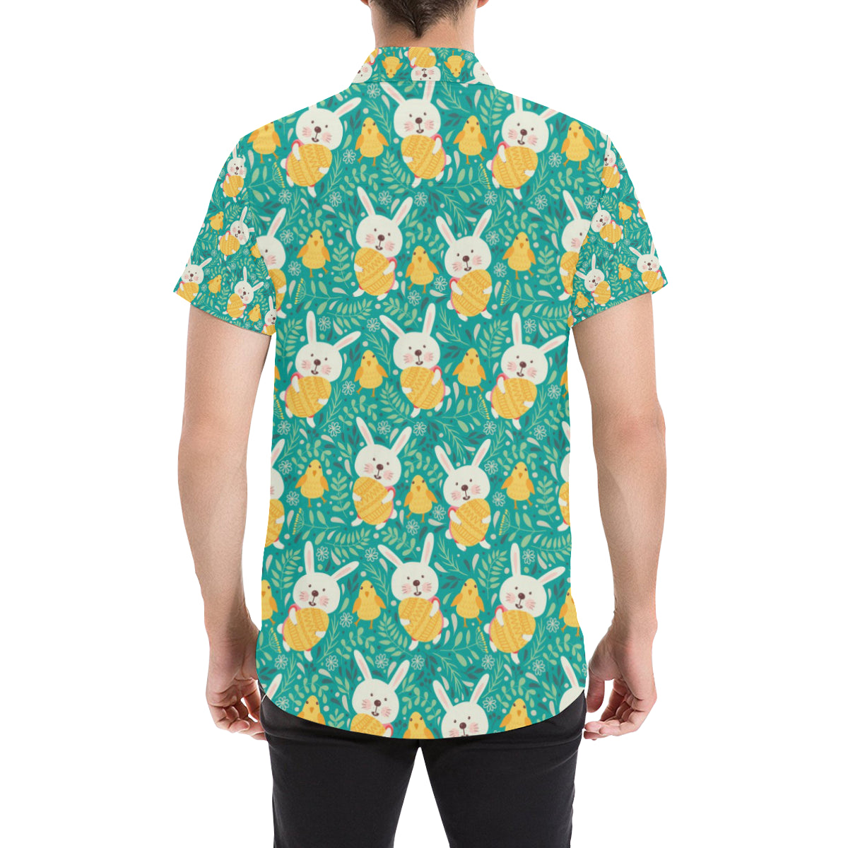 Easter Eggs Pattern Print Design RB02 Men's Short Sleeve Button Up Shirt