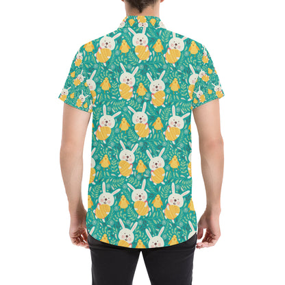 Easter Eggs Pattern Print Design RB02 Men's Short Sleeve Button Up Shirt