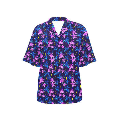 Palm Tree Night Scene Design Print Women's Hawaiian Shirt