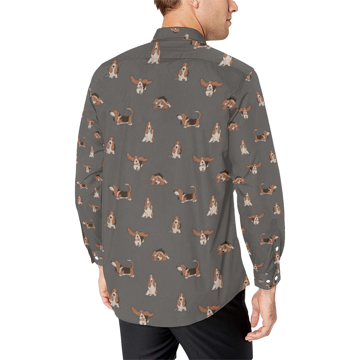 Basset Hound Pattern Print Design 03 Men's Long Sleeve Shirt
