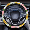 White Plumeria Pattern Print Design PM011 Steering Wheel Cover with Elastic Edge