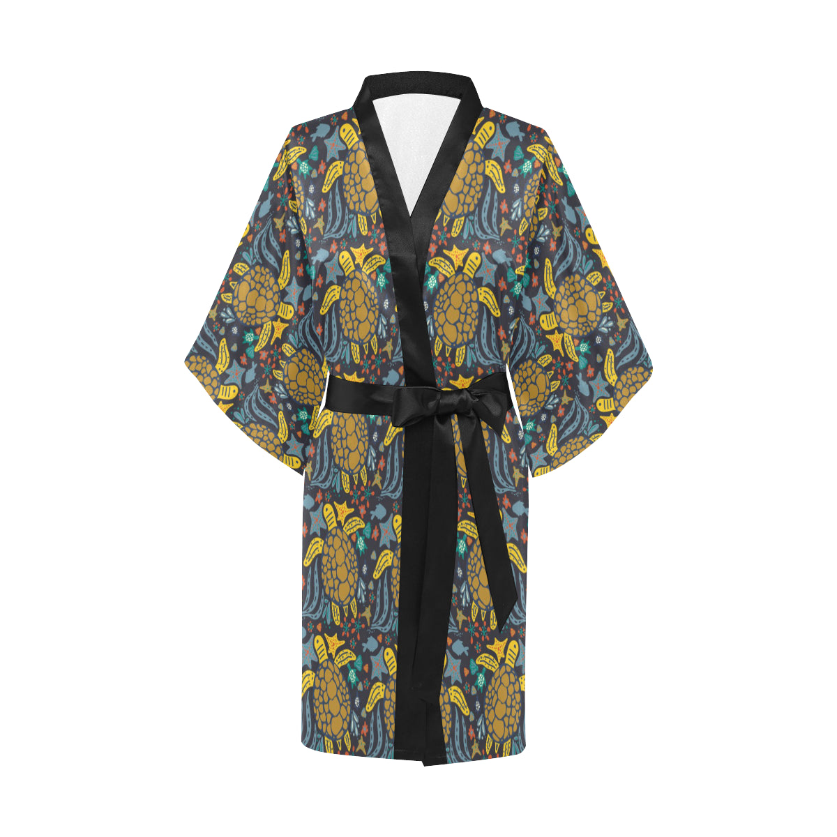 Sea Turtle Pattern Print Design T03 Women Kimono Robe