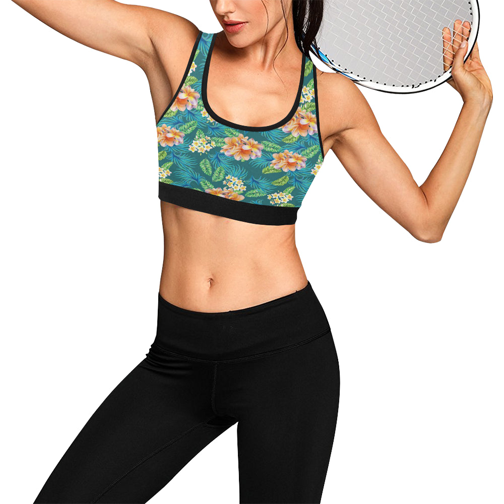 Plumeria Tropical Flower Design Print Sports Bra