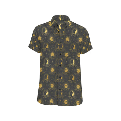 Celestial Moon Sun Pattern Print Design 05 Men's Short Sleeve Button Up Shirt