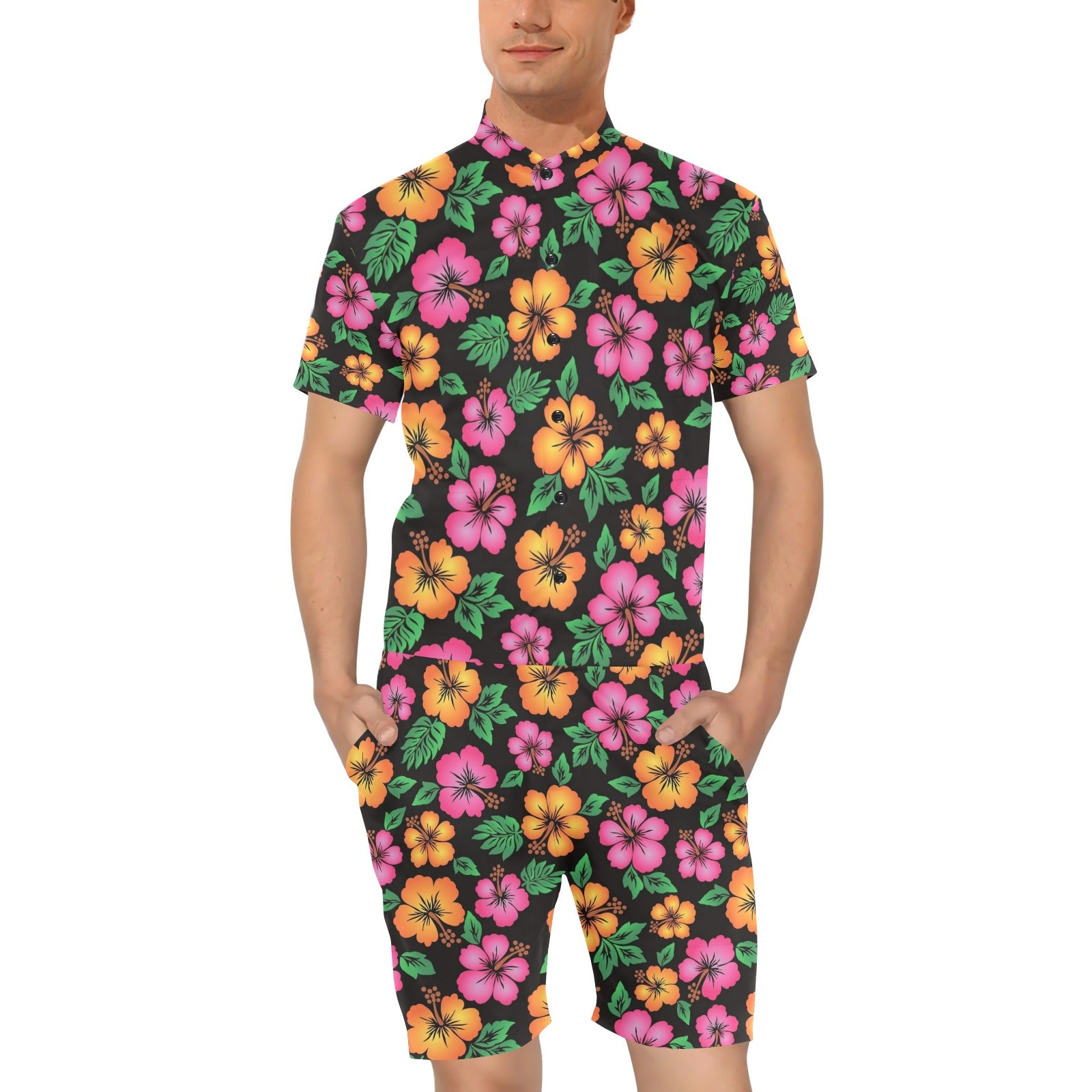 Hibiscus Pattern Print Design HB029 Men's Romper