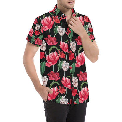 Tulip Pattern Print Design TP08 Men's Short Sleeve Button Up Shirt