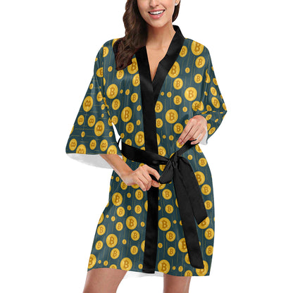 Bitcoin Pattern Print Design 01 Women's Short Kimono
