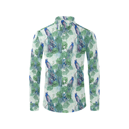 Peacock Pattern Print Design A02 Men's Long Sleeve Shirt