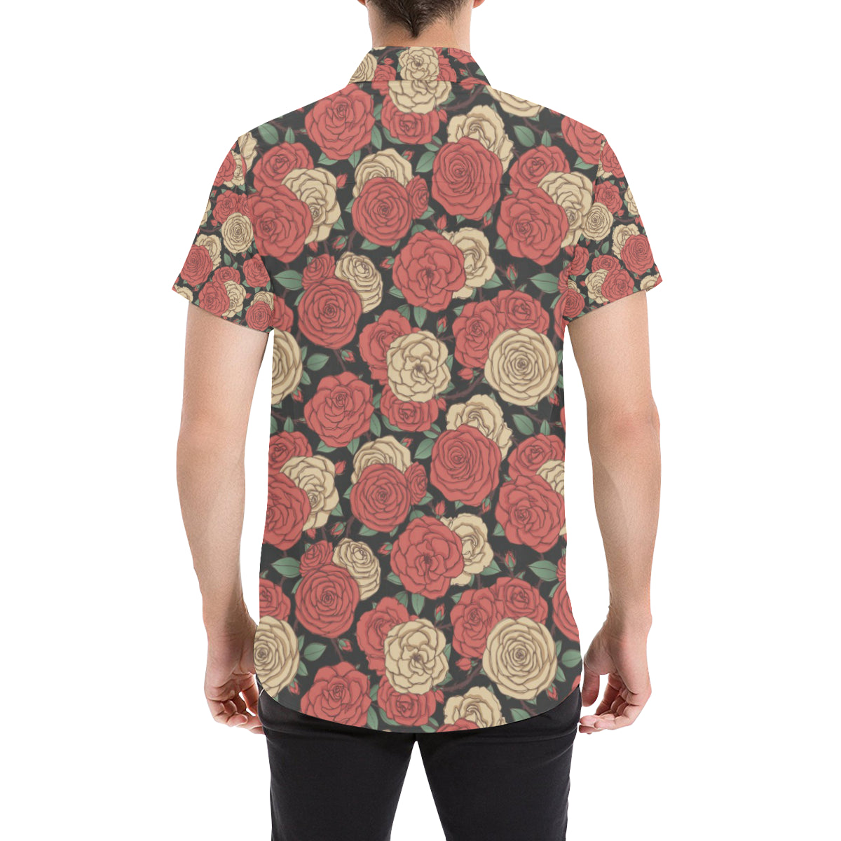 Camellia Pattern Print Design CM01 Men's Short Sleeve Button Up Shirt
