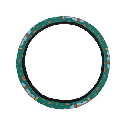 Camping Camper Pattern Print Design 06 Steering Wheel Cover with Elastic Edge