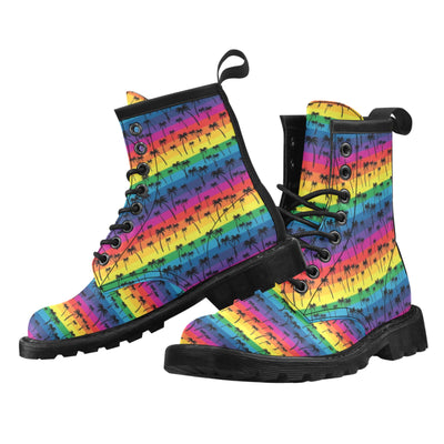 Palm Tree Rainbow Themed Print Women's Boots