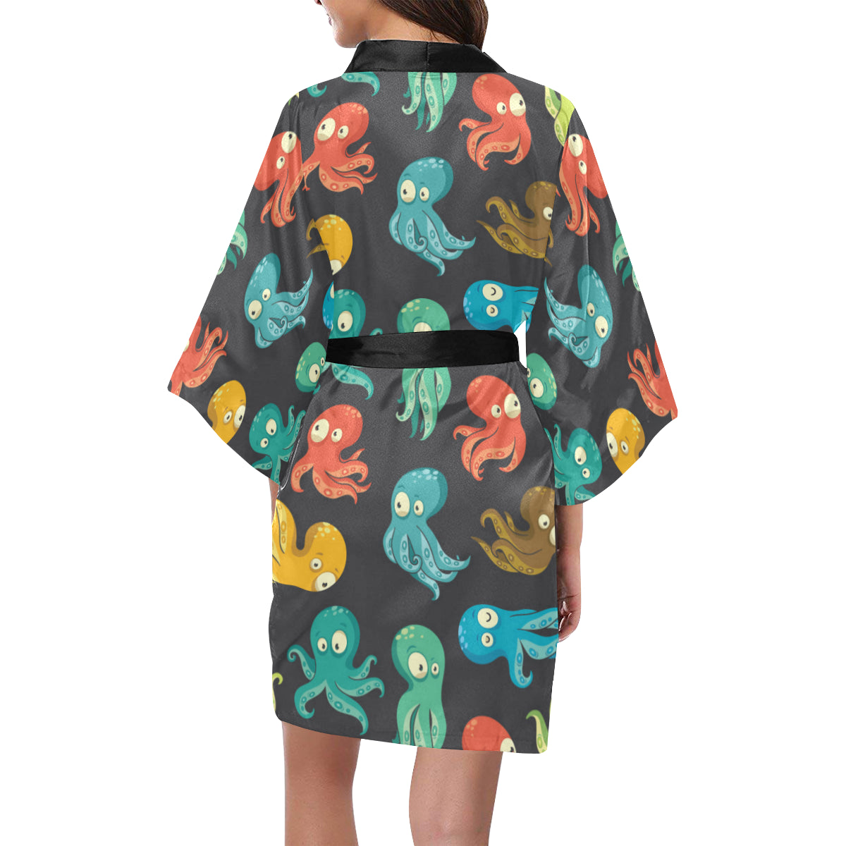 Octopus Pattern Print Design A01 Women's Short Kimono