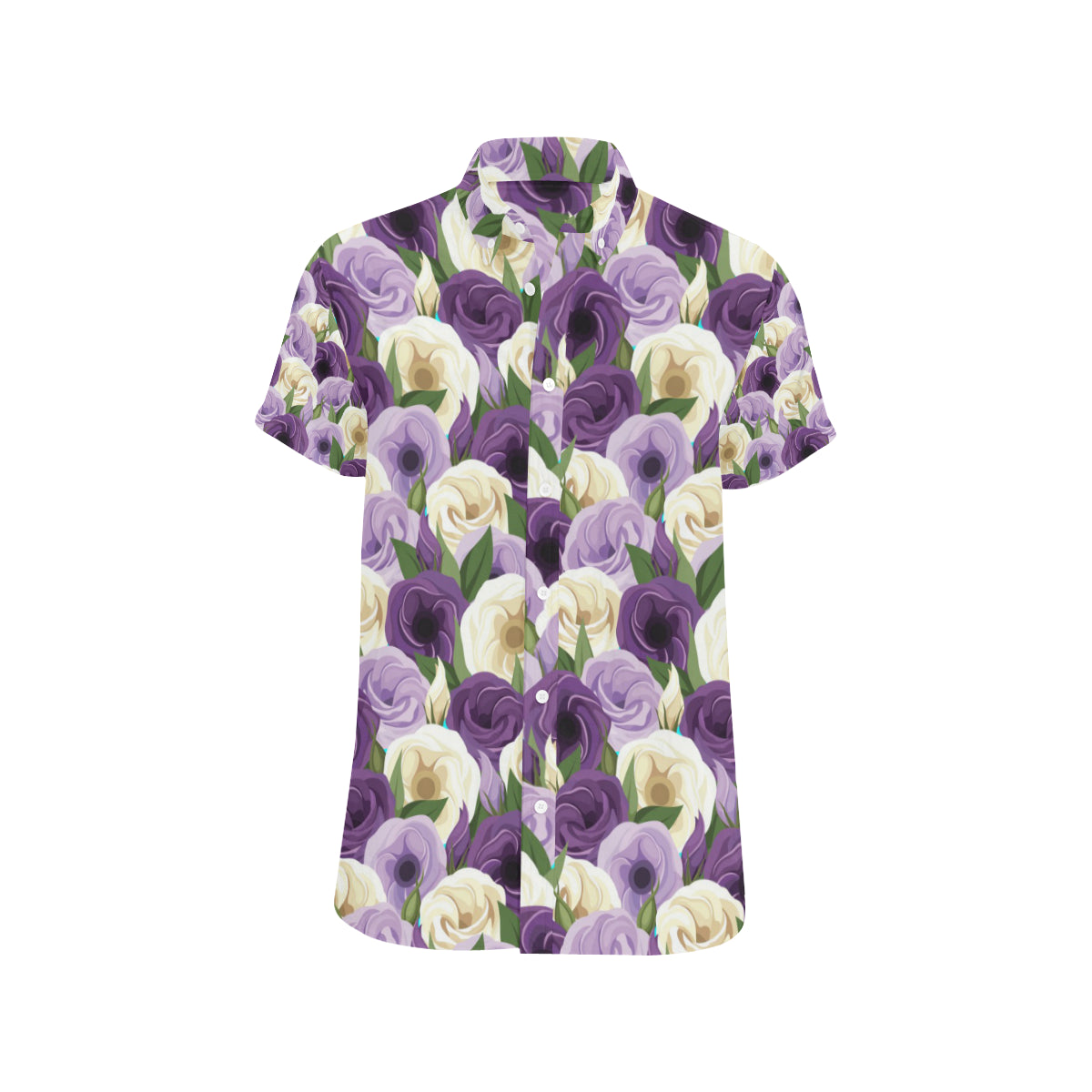 Lisianthus Pattern Print Design LT01 Men's Short Sleeve Button Up Shirt