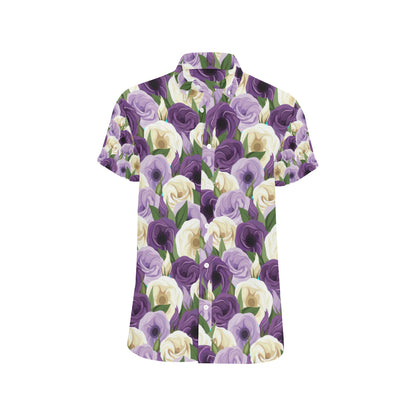 Lisianthus Pattern Print Design LT01 Men's Short Sleeve Button Up Shirt