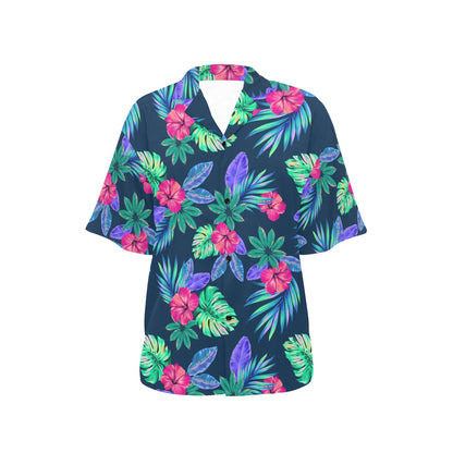 Tropical Flower Pattern Print Design TF09 Women's Hawaiian Shirt