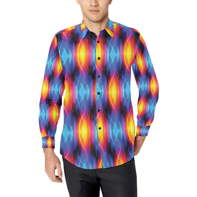 Flame Fire Blue Design Print Men's Long Sleeve Shirt