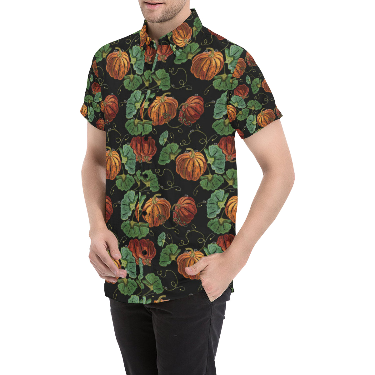Pumpkin Pattern Print Design A02 Men's Short Sleeve Button Up Shirt