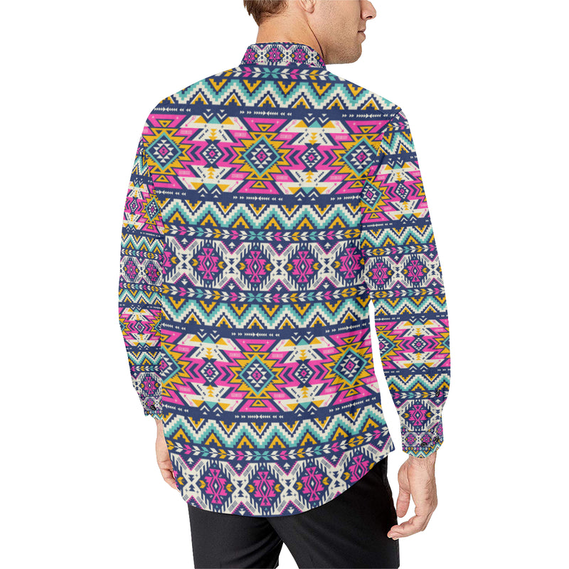 Aztec Pink Geometric Print Pattern Men's Long Sleeve Shirt