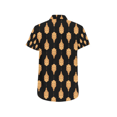 Buddha Head Gold Print Men's Short Sleeve Button Up Shirt