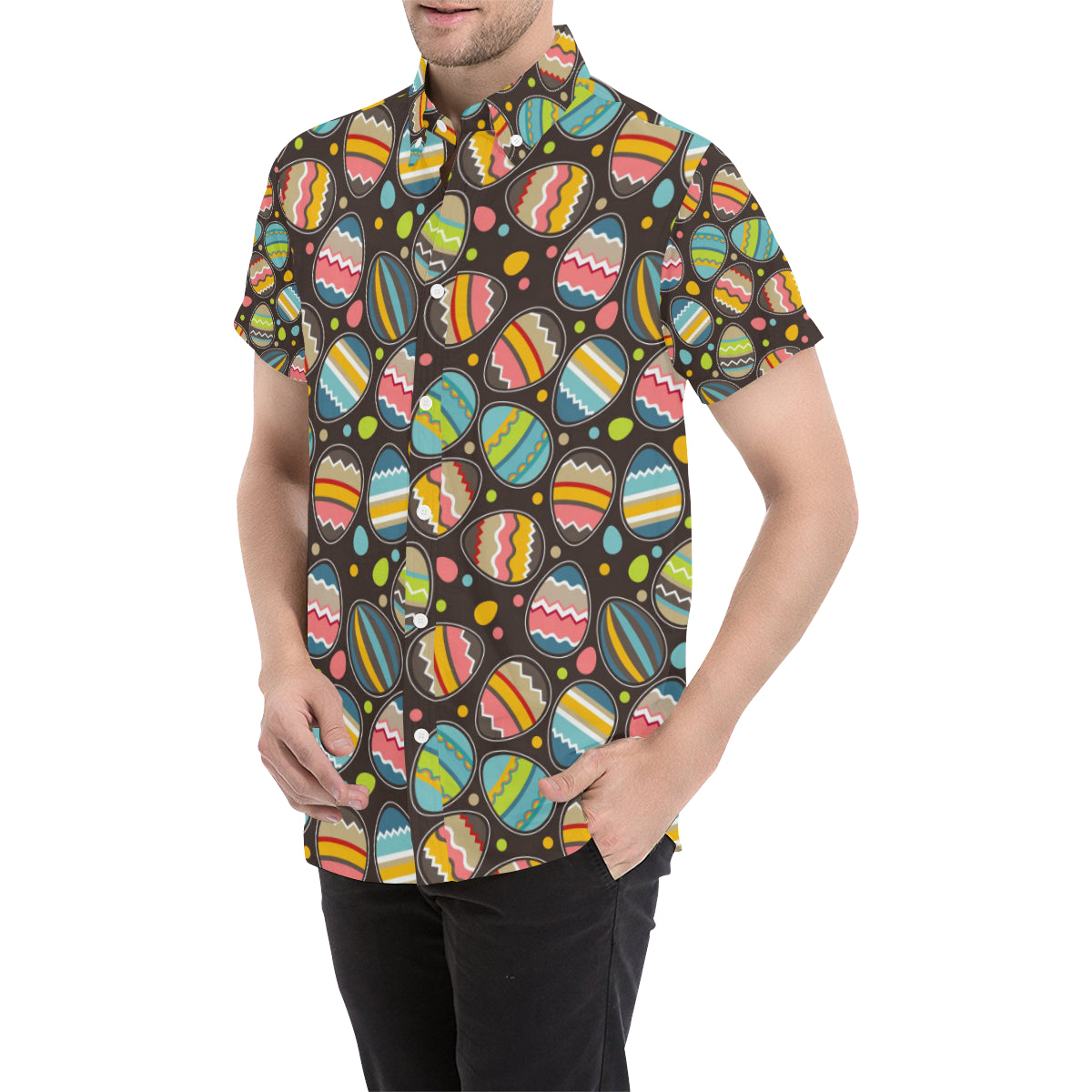 Easter Eggs Pattern Print Design RB03 Men's Short Sleeve Button Up Shirt