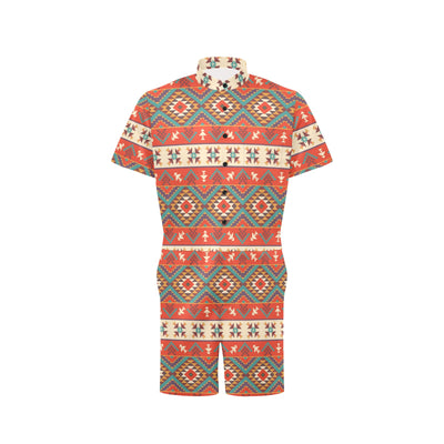 Aztec Red Print Pattern Men's Romper